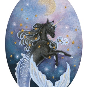 Unicorn Art Print - Celestial Merhorse - fantasy art. whimsical art. mermaid art.
