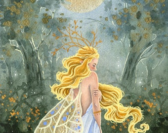 Fairy Art Watercolor Print -  Lady Ostara - fantasy art. whimsical art.