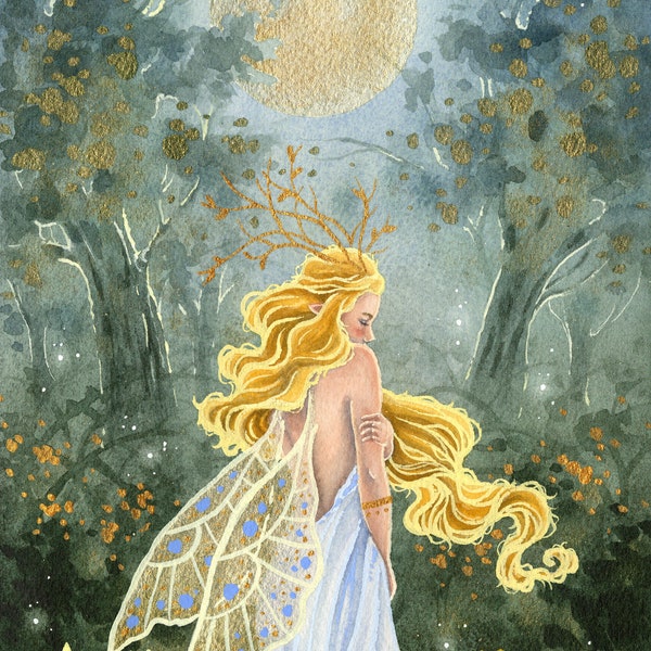 Fairy Art Watercolor Print -  Lady Ostara - fantasy art. whimsical art.