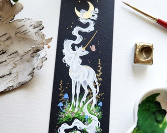 Unicorn Art Bookmark - Original Gouache Painting - fantasy art. magical art. whimsical art.