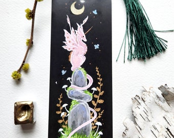 Dragon Bookmark-fantasiekunst. draken kunst. aquarel kunst.