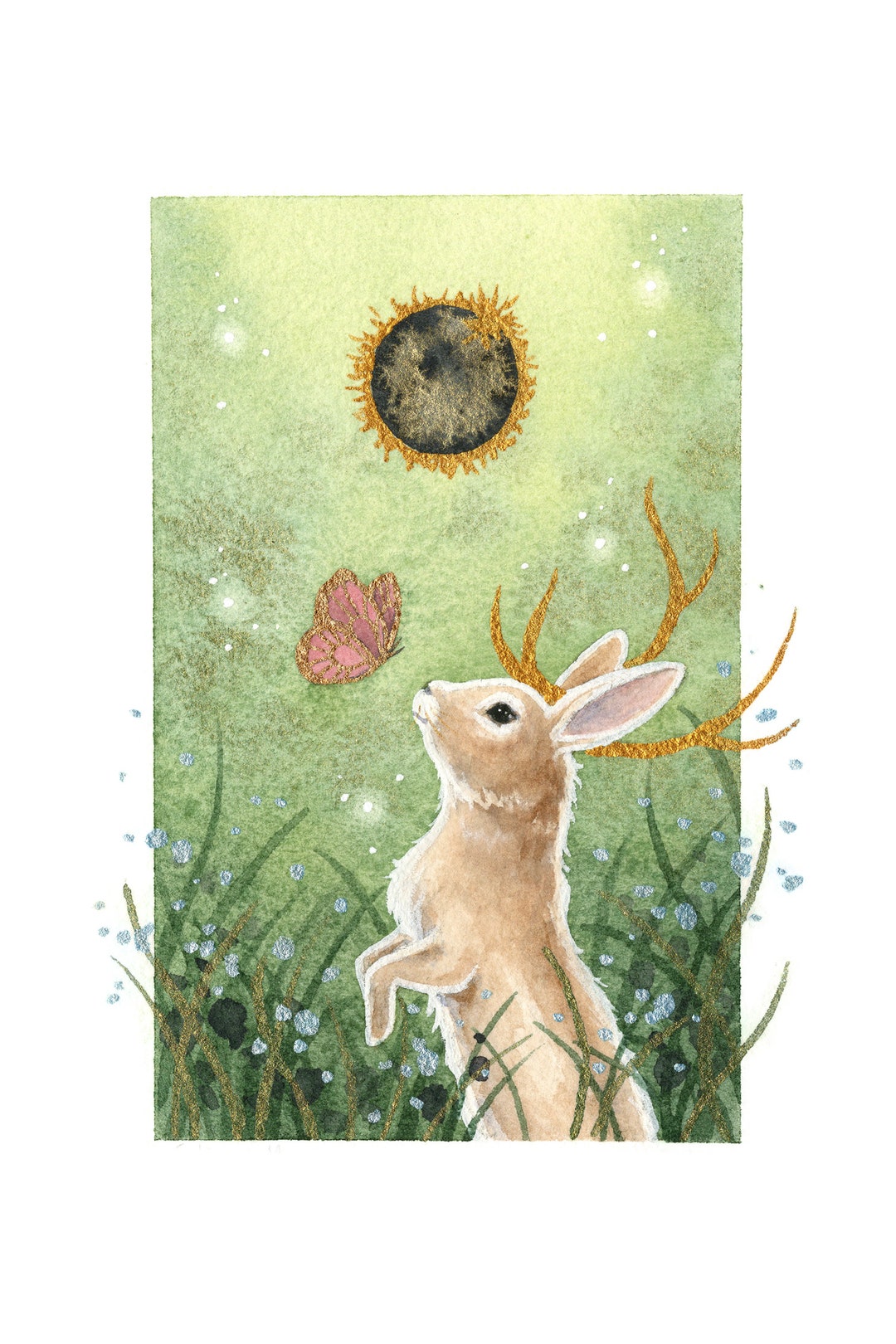Rabbit Art Print Eclipse Magic Fantasy Art. Whimsical Art. - Etsy