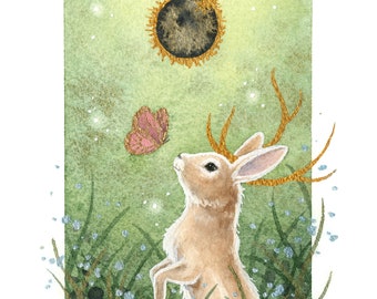 Rabbit Art Print - Eclipse Magic - fantasy art. whimsical art.