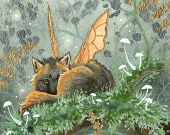 Fox Art Print - Hidden Whimsy - fantasy art. whimsical art.