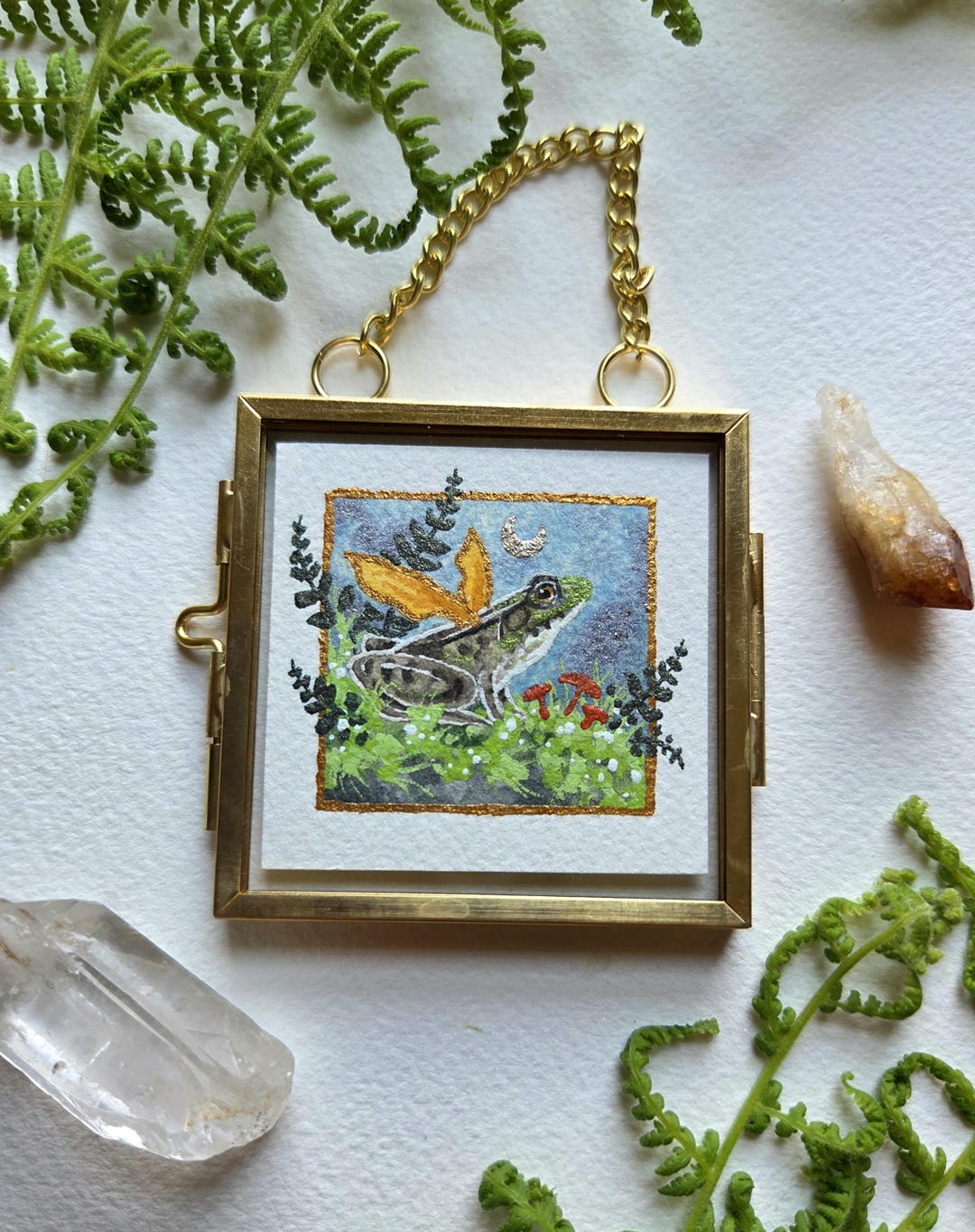 Frog Art Original Watercolor and Gouache Painting 