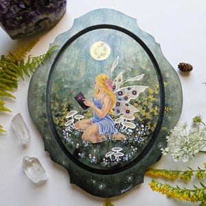 Dipinto d&#39;arte fatata - Storia della luna piena - arte fantasy. arte ad acquerello. arte stravagante.