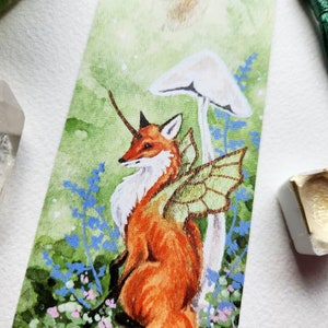 Fox Bookmark fantasy art. fairy fox. mushroom art. woodland art. image 3