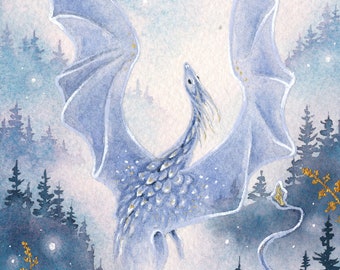 Dragon Art Print - Violet Myth Watercolor Fantasy Illustration