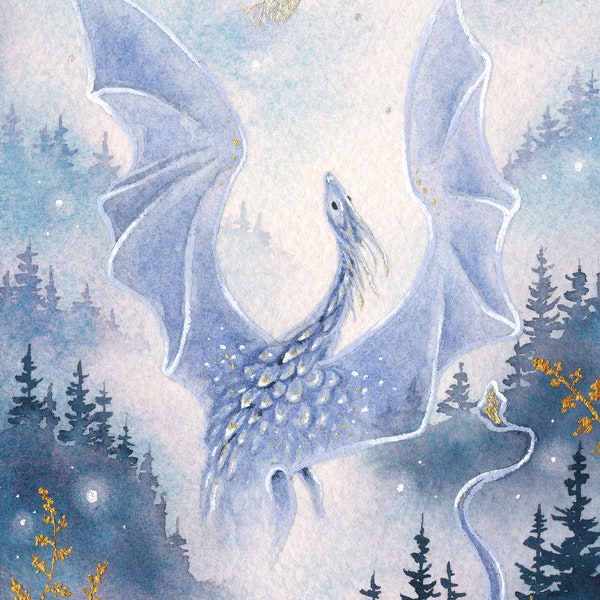 Dragon Art Print - Violet Myth - fantasy art. watercolor art. whimsical art. illustration.