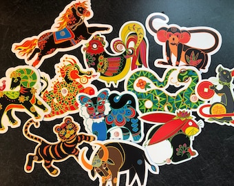 CNY Animals, Complete Set of 12 die cut stickers