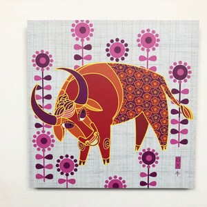 Ox Year Wall Tile - 8 x 8 inch Foam core Ox Wall Art - Lunar New Year Ox
