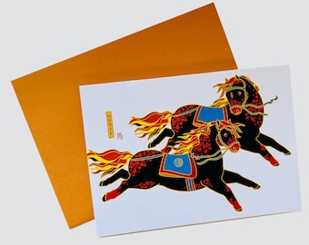 CNY Year of the Horse - Lunar New Year - Horses Running Greeting Card