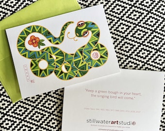 Snake Chinese New Year Card - Lunar New Year Card - Green Snake 5 card pack
