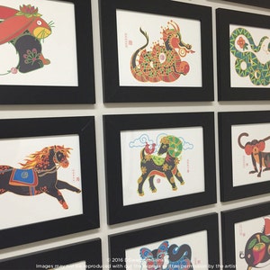 Dragon, Rabbit, Snake, Goat, Dog, Horse, Tiger, Pig, Monkey Print, Kids Room Art, Animals- FRAMED
