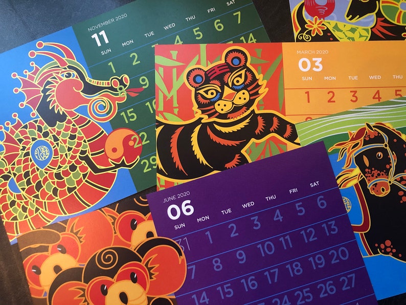 2020 Desk Calendar Animals of the Lunar New Year Chinese New Etsy