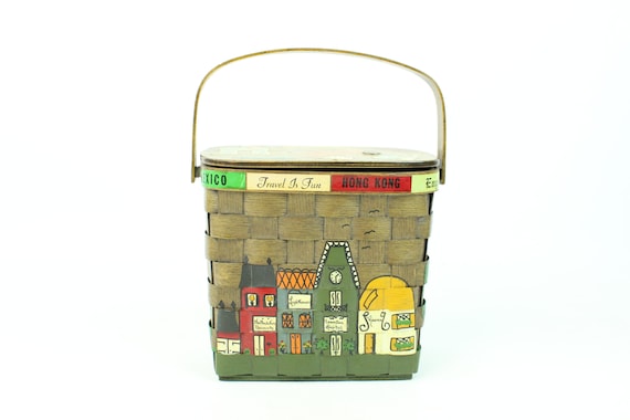 Vintage 60's Woven Wooden Handbag 1960's Novelty P