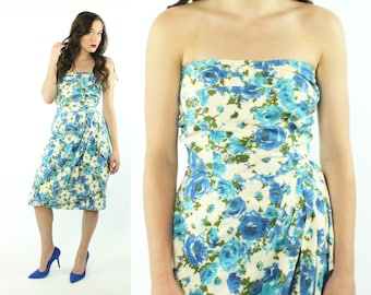 50's Rose Print Dress Small S