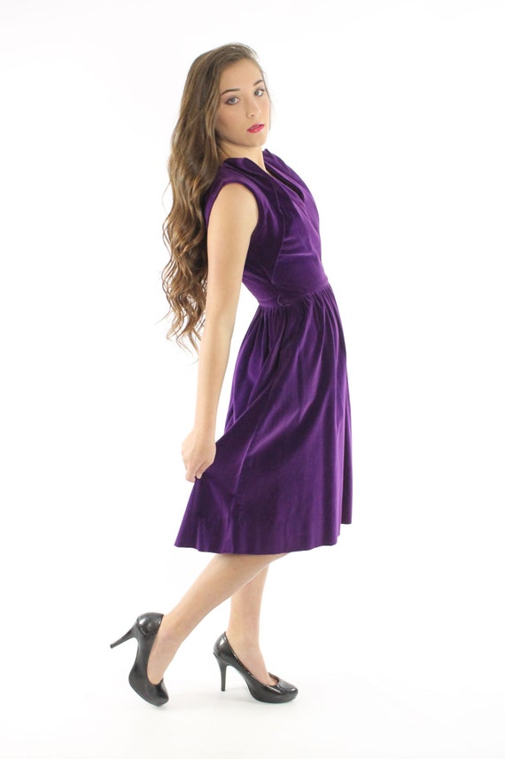 50's Purple Velvet Dress Small S - image 4