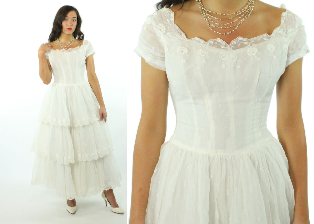 50s White Ruffled Wedding Dress Small S XS X-small - Etsy