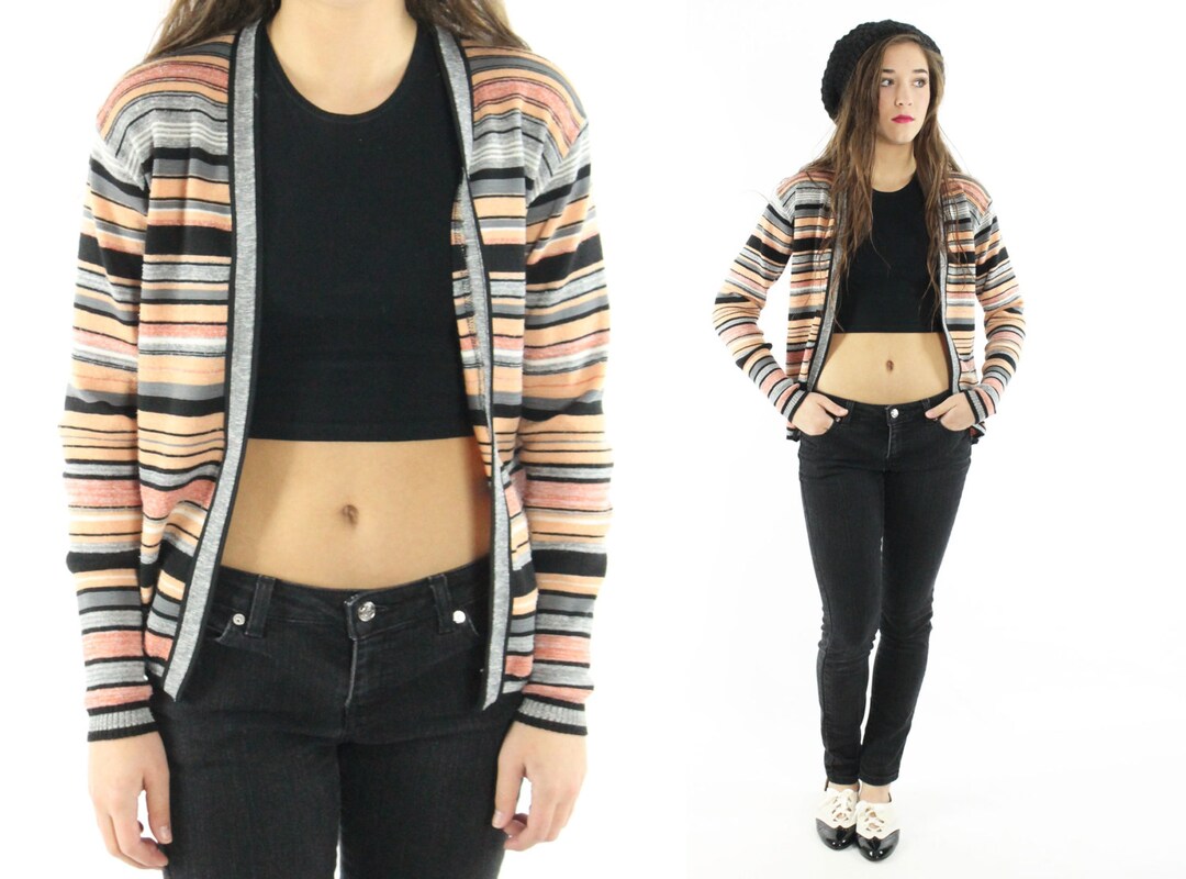 Vintage 60s/70s Striped Cardigan Sweater L