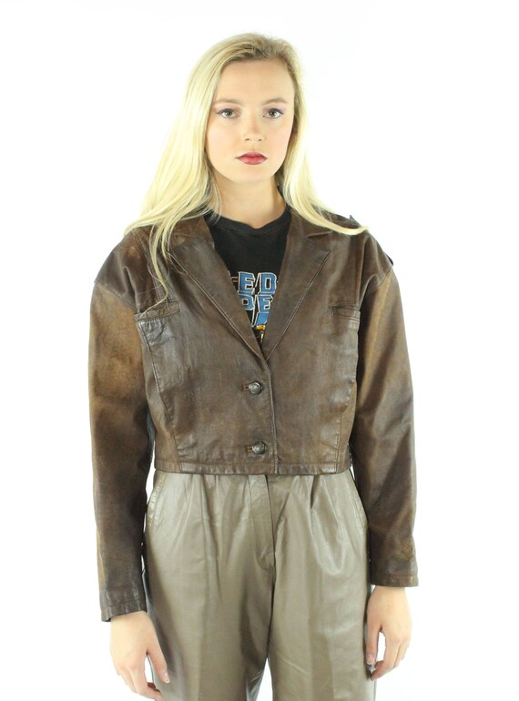 80's Brown Leather Jacket Medium M - image 3