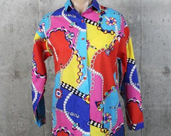 80's Tuxedo New Wave Blouse Medium M
