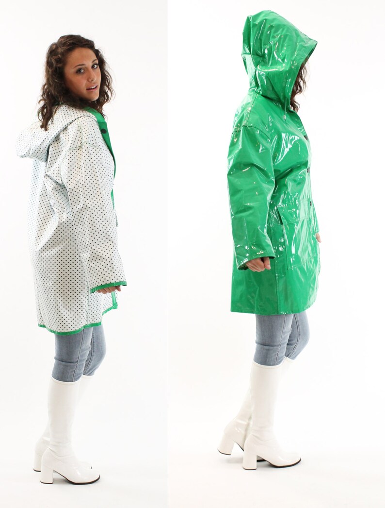 80s Vinyl Raincoat PVC Hooded Reversible Lime Green Polka Dot Etsy