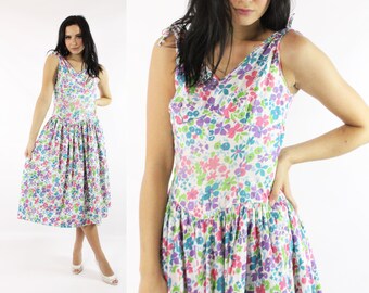 50's Cotton Floral Dress Medium M