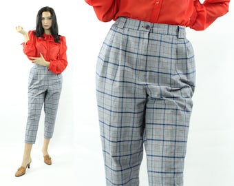 Pantalon à plis écossais années 80 vintage Large L