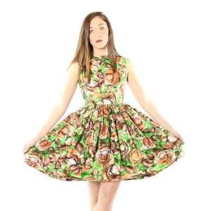 60&#39;s Full Printed Dress Small S