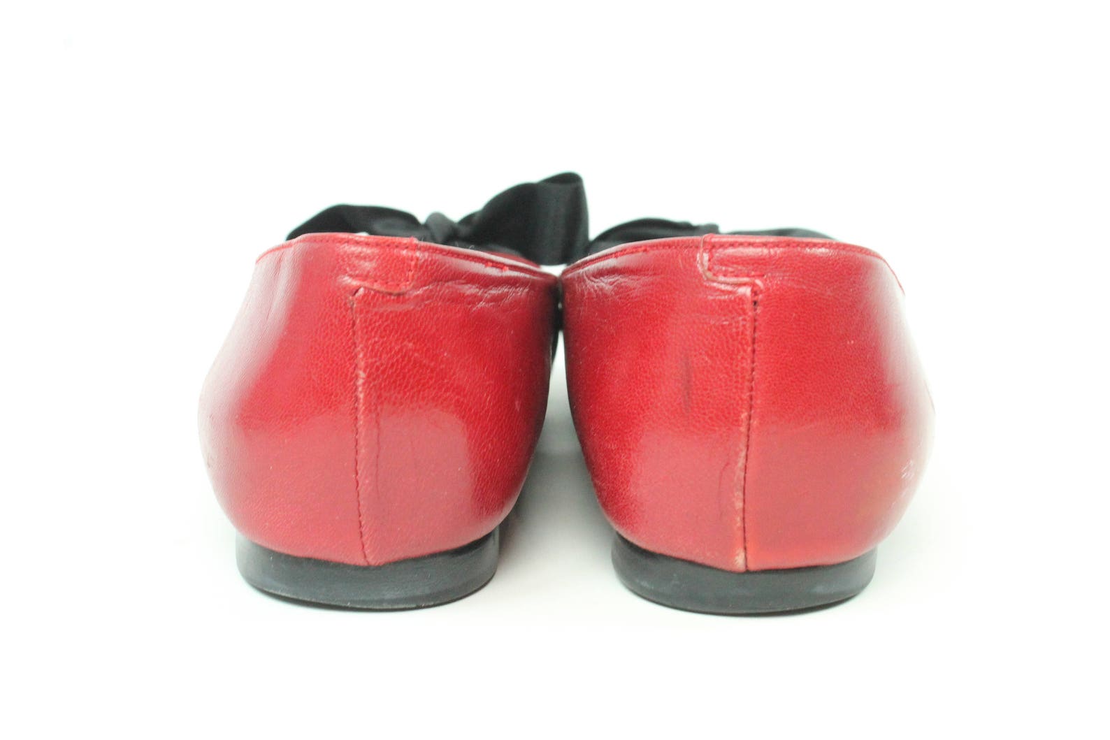vintage 80s ballet flats red leather satin bows pointed toe slip ons 1980s size 8 shoes pumps lindsey black