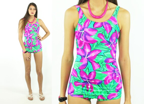 70s One Piece Swimsuit Bathing Suit Swimwear Tropi