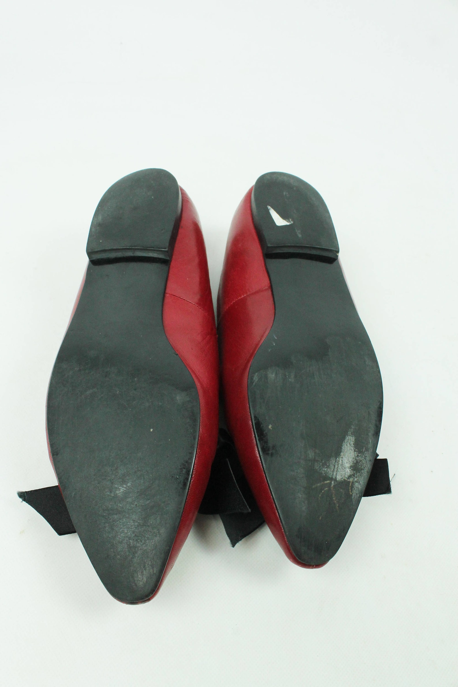 vintage 80s ballet flats red leather satin bows pointed toe slip ons 1980s size 8 shoes pumps lindsey black
