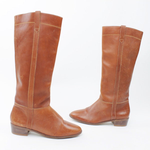 80's Brown Leather Riding Boots  7.5 7 1/2