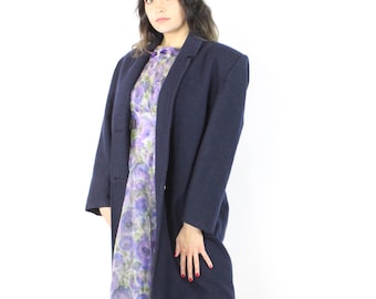 80's Navy Blue Wool Coat XL X-Large