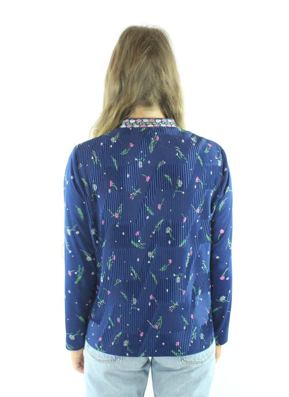 70s Blue Floral Blouse Medium M - image 5