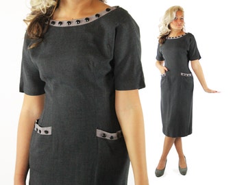 50's Gray Wiggle Dress Small S