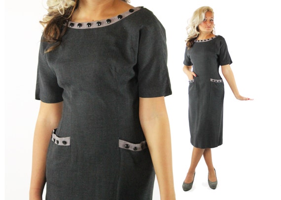 50's Gray Wiggle Dress Small S - image 1