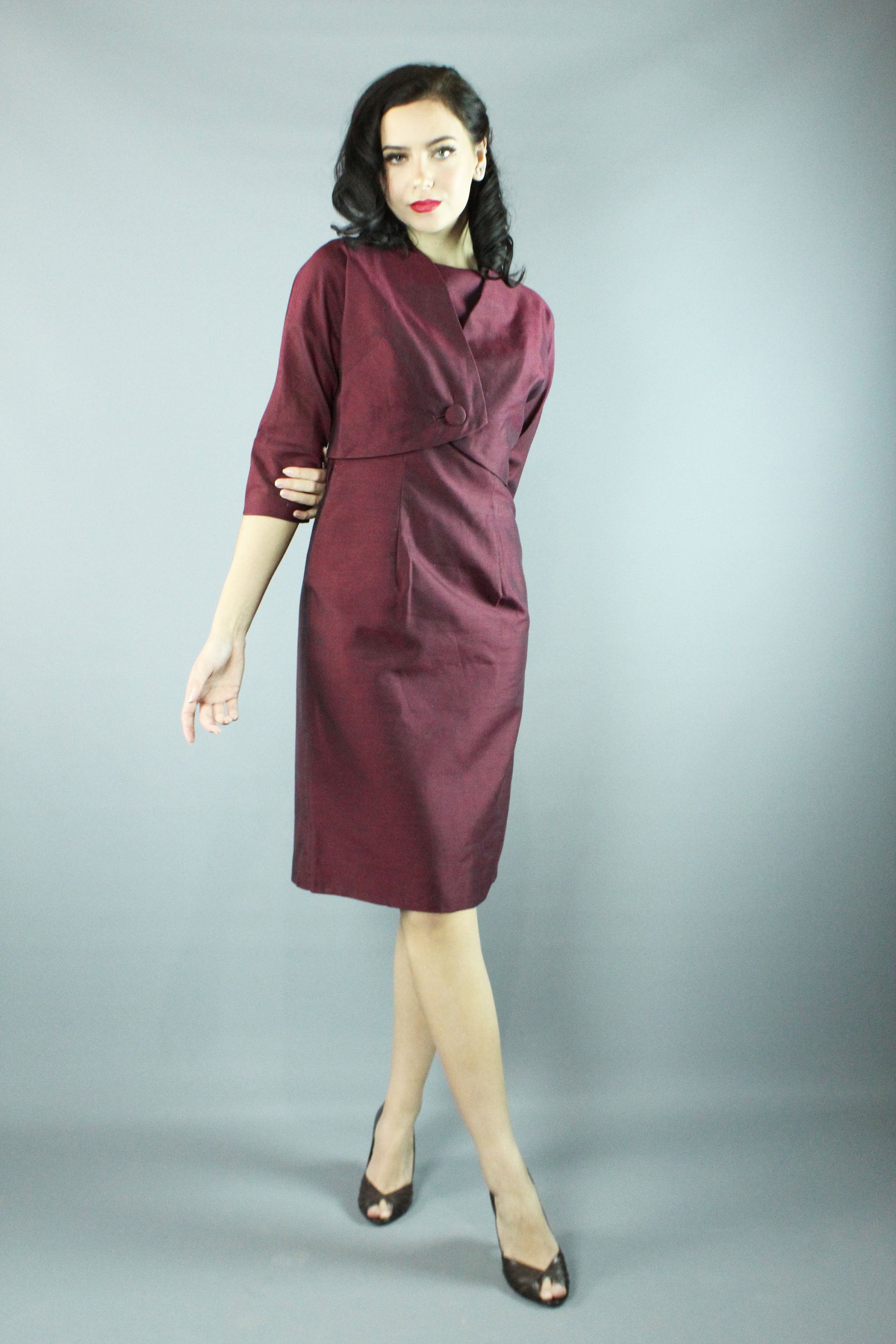 60's Burgundy Sharkskin Wiggle Dress Small S Medium M - Etsy