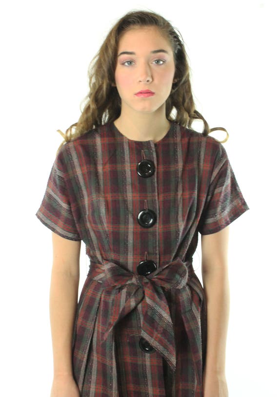 50's Plaid Full Dress Short Sleeves Medium - image 3