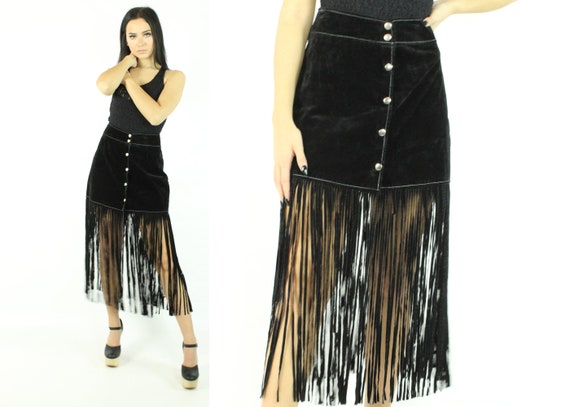 スカート Venuja Bohemia' Black Skirt With Fringed Hem Fringe Hem Detail Wrap Midi Skirt | boohoo