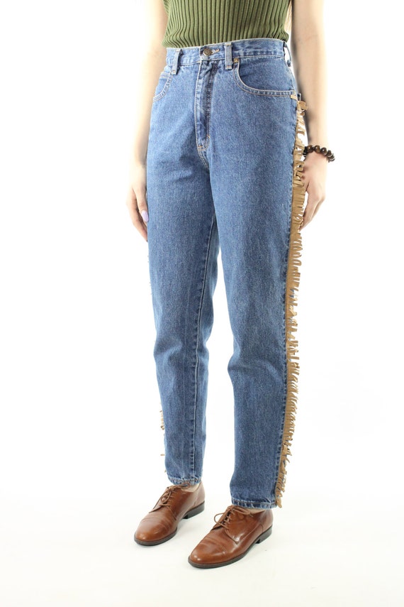 80's Fringe Denim Jeans Medium M - image 3