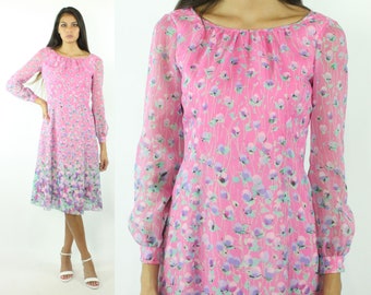 70s Pink Floral Dress Medium M Posh Jay Anderson