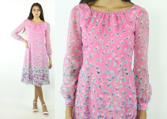 70s Pink Floral Dress Medium M Posh Jay Anderson - image 1