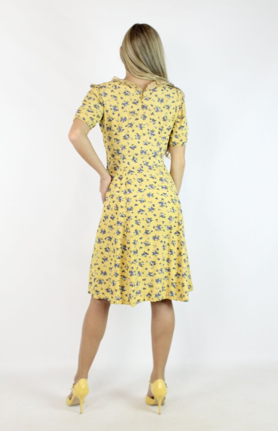 Vintage 40's Yellow Floral Dress XS X-Small S Sma… - image 4