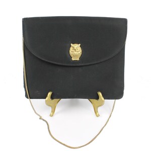 60&#39;s Black Envelope Purse Owl Closure