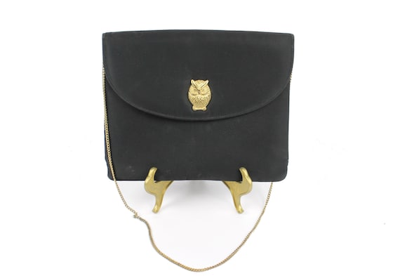 60's Black Envelope Purse Owl Closure - image 1