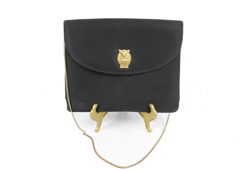 60's Black Envelope Purse Owl Closure image 1