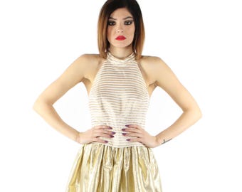 Vintage 90's Gold Halter Top  Medium M
