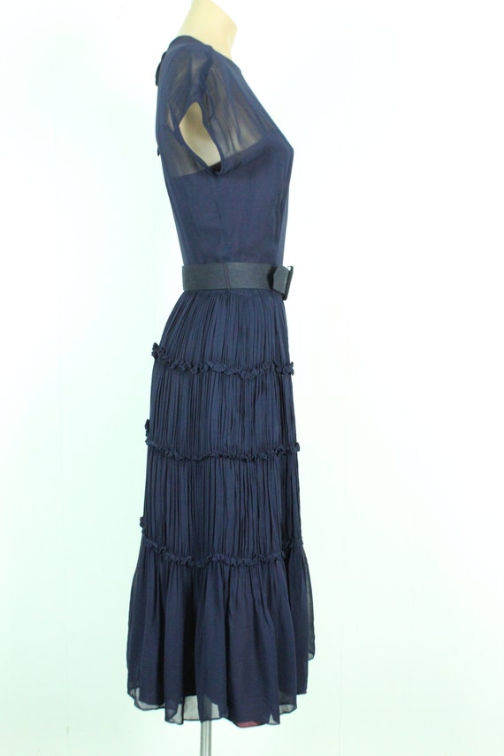 Vintage 40's Navy Blue Chiffon Dress Small S - image 8